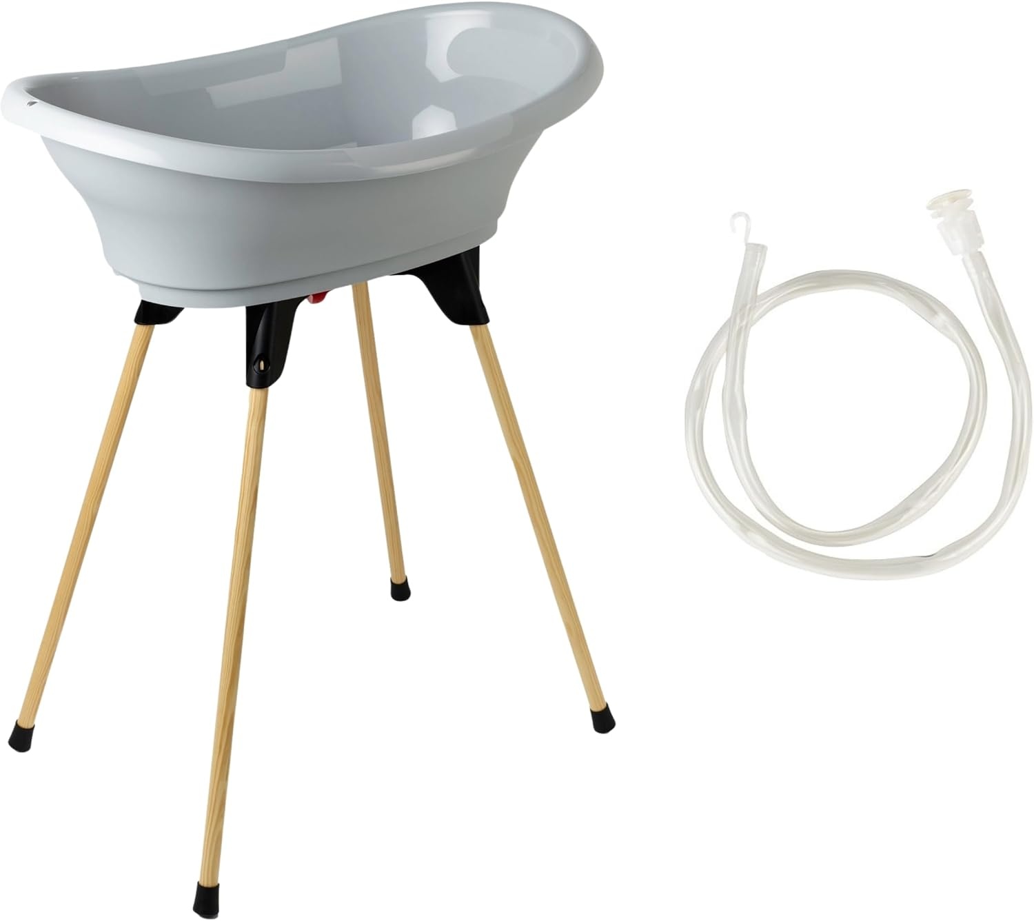 Thermobaby Badkuip voor pasgeborenen, badje met houten afvoerpijp, gepatenteerde innovatie, inklapbaar en stabiel, geschikt voor de badkamer, gemaakt in Frankrijk, grijs