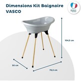 Thermobaby Badkuip voor pasgeborenen, badje met houten afvoerpijp, gepatenteerde innovatie, inklapbaar en stabiel, geschikt voor de badkamer, gemaakt in Frankrijk, grijs