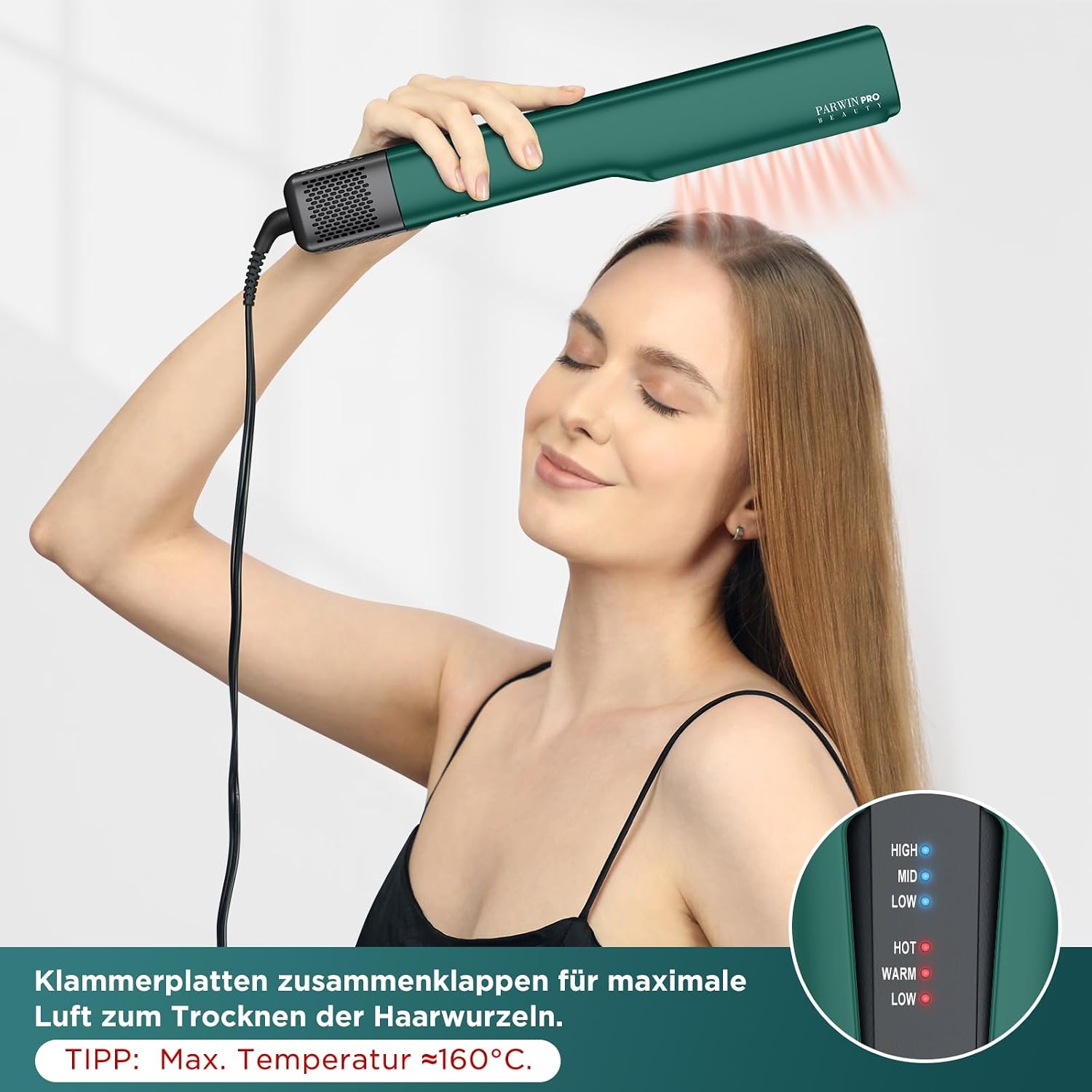 PARWIN PRO BEAUTY Air Stijltang, ionische stijltang, droog en nat, zonder verwarmingsplaten, geen schade door hitte, voor lang haar en lang haar (35 - 75 cm)