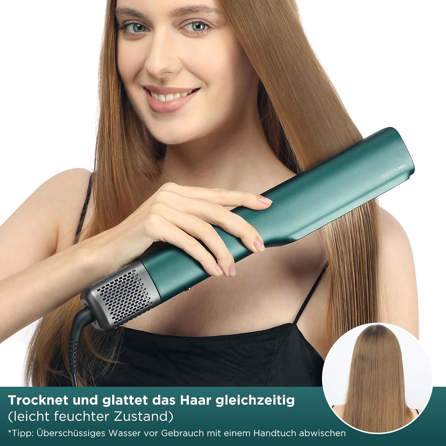 PARWIN PRO BEAUTY Air Stijltang, ionische stijltang, droog en nat, zonder verwarmingsplaten, geen schade door hitte, voor lang haar en lang haar (35 - 75 cm)
