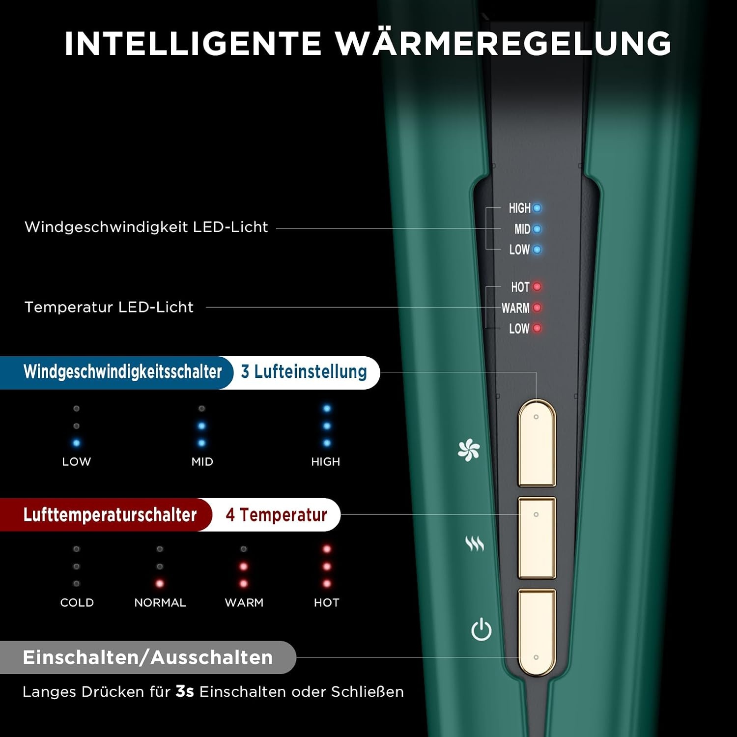 PARWIN PRO BEAUTY Air Stijltang, ionische stijltang, droog en nat, zonder verwarmingsplaten, geen schade door hitte, voor lang haar en lang haar (35 - 75 cm)