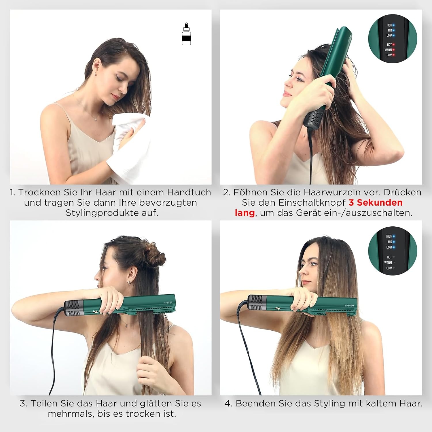 PARWIN PRO BEAUTY Air Stijltang, ionische stijltang, droog en nat, zonder verwarmingsplaten, geen schade door hitte, voor lang haar en lang haar (35 - 75 cm)