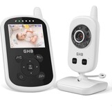 GHB Babyfoon met camera, video, babymonitor, 2,4 GHz intercomfunctie, ECO-modus, lange accuduur, nachtzicht, temperatuursensor, slaapliedjes