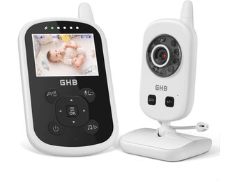 GHB Babyfoon met camera, video, babymonitor, 2,4 GHz intercomfunctie, ECO-modus, lange accuduur, nachtzicht, temperatuursensor, slaapliedjes