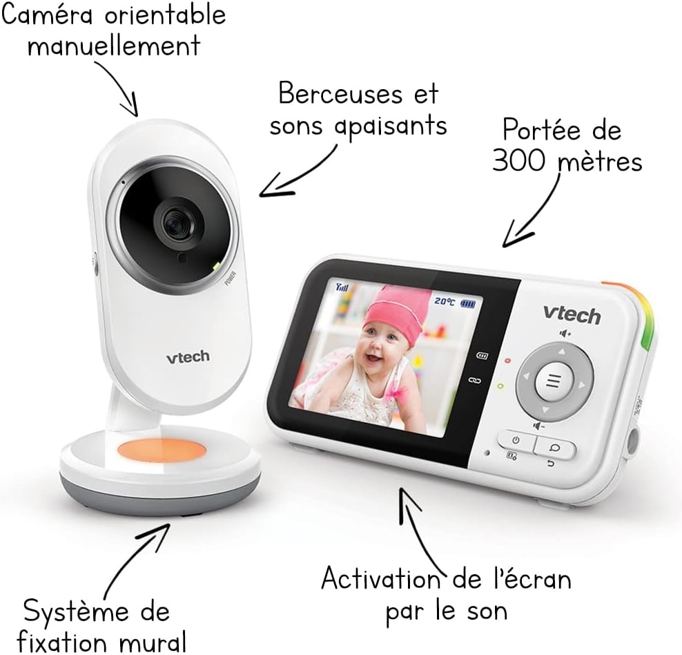 VTech - BM3254 – Babyfoon Video Clear Plus – nachtlampje en slaapliedje – display 2,8 inch – babyfoon audio – versie FR