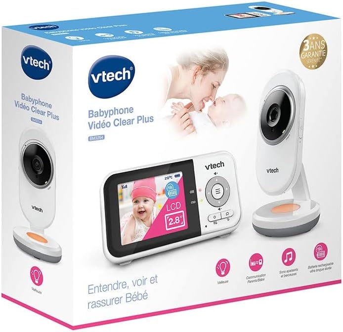 VTech - BM3254 – Babyfoon Video Clear Plus – nachtlampje en slaapliedje – display 2,8 inch – babyfoon audio – versie FR