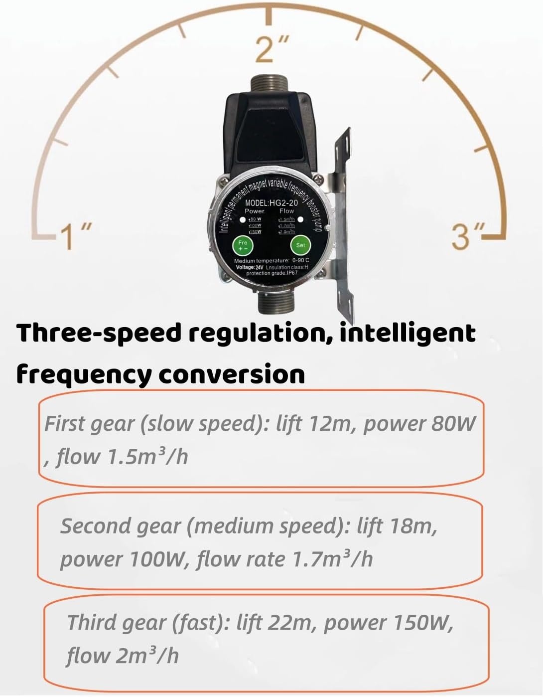 DC 24 V automatische booster-waterpomp, 80/100/150 W, permanente magneet, variabele drukregelaar, verwarmingsbuis, kraan voor thuis, wastafel, keuken