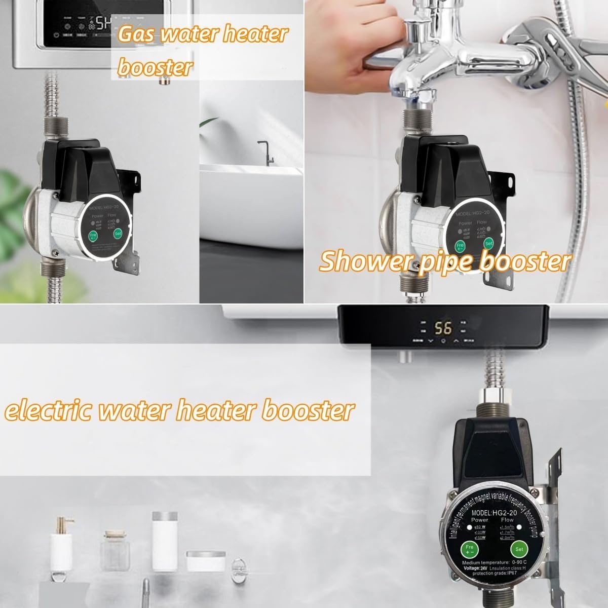 DC 24 V automatische booster-waterpomp, 80/100/150 W, permanente magneet, variabele drukregelaar, verwarmingsbuis, kraan voor thuis, wastafel, keuken