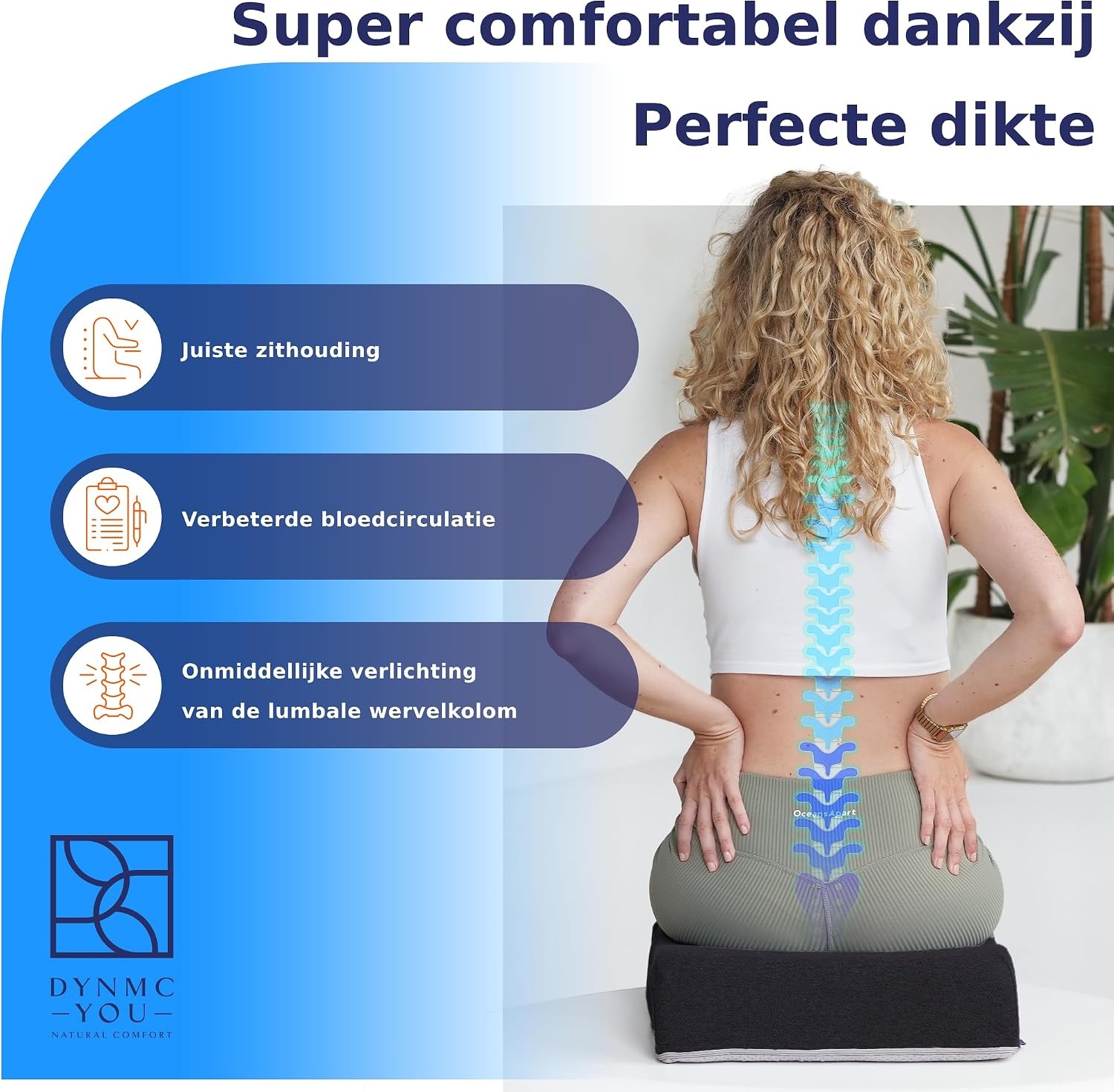 Comfortabele Stoelverhoger Volwassenen - OEKO-TEX hoes - Vormvast, 13 cm dik zitkussen - Perfect voor autostoel, bureaustoel kussen, opstahulp - Premium stoelkussen verhoging - DYNMC YOU - Zwart