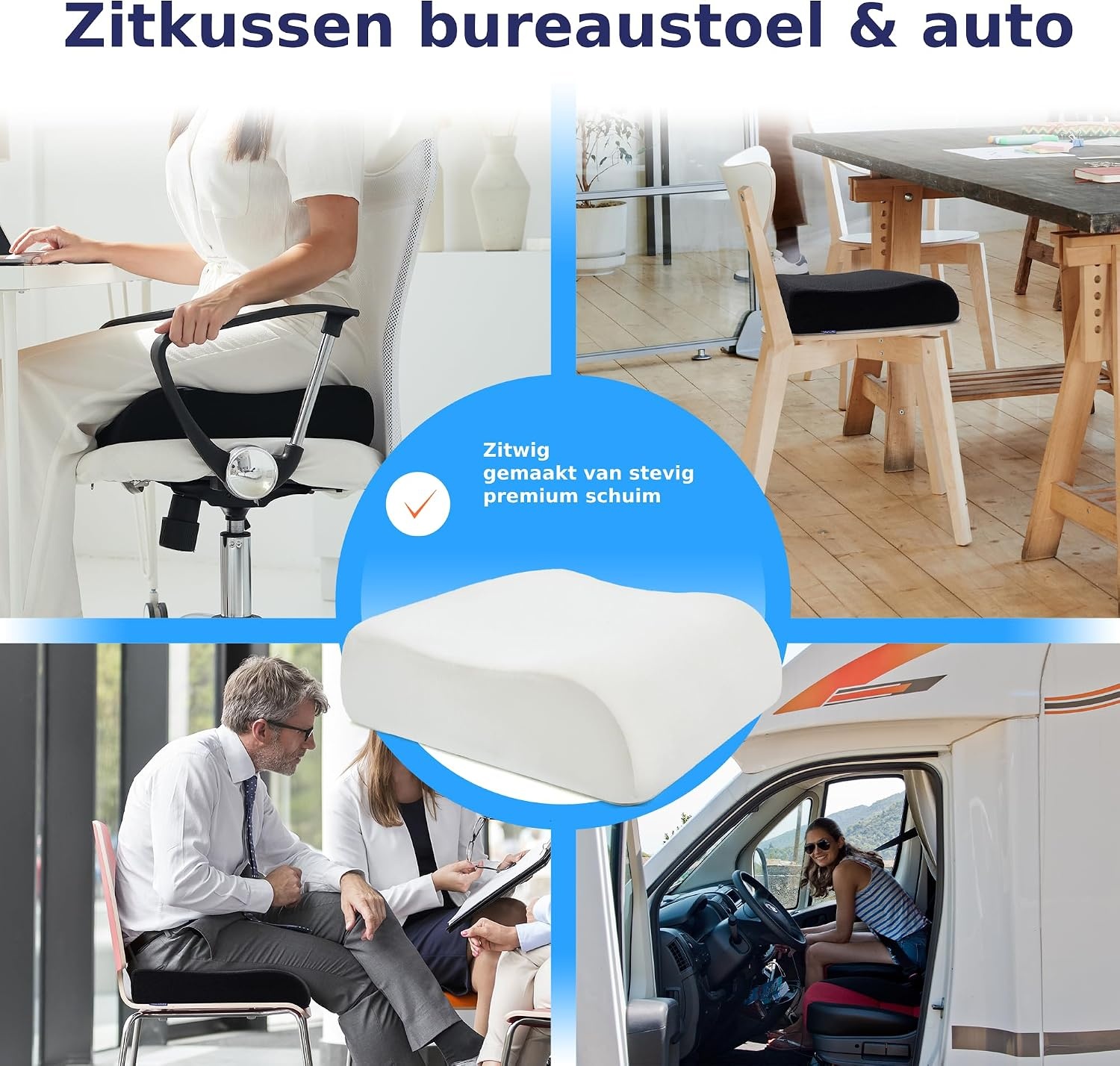 Comfortabele Stoelverhoger Volwassenen - OEKO-TEX hoes - Vormvast, 13 cm dik zitkussen - Perfect voor autostoel, bureaustoel kussen, opstahulp - Premium stoelkussen verhoging - DYNMC YOU - Zwart