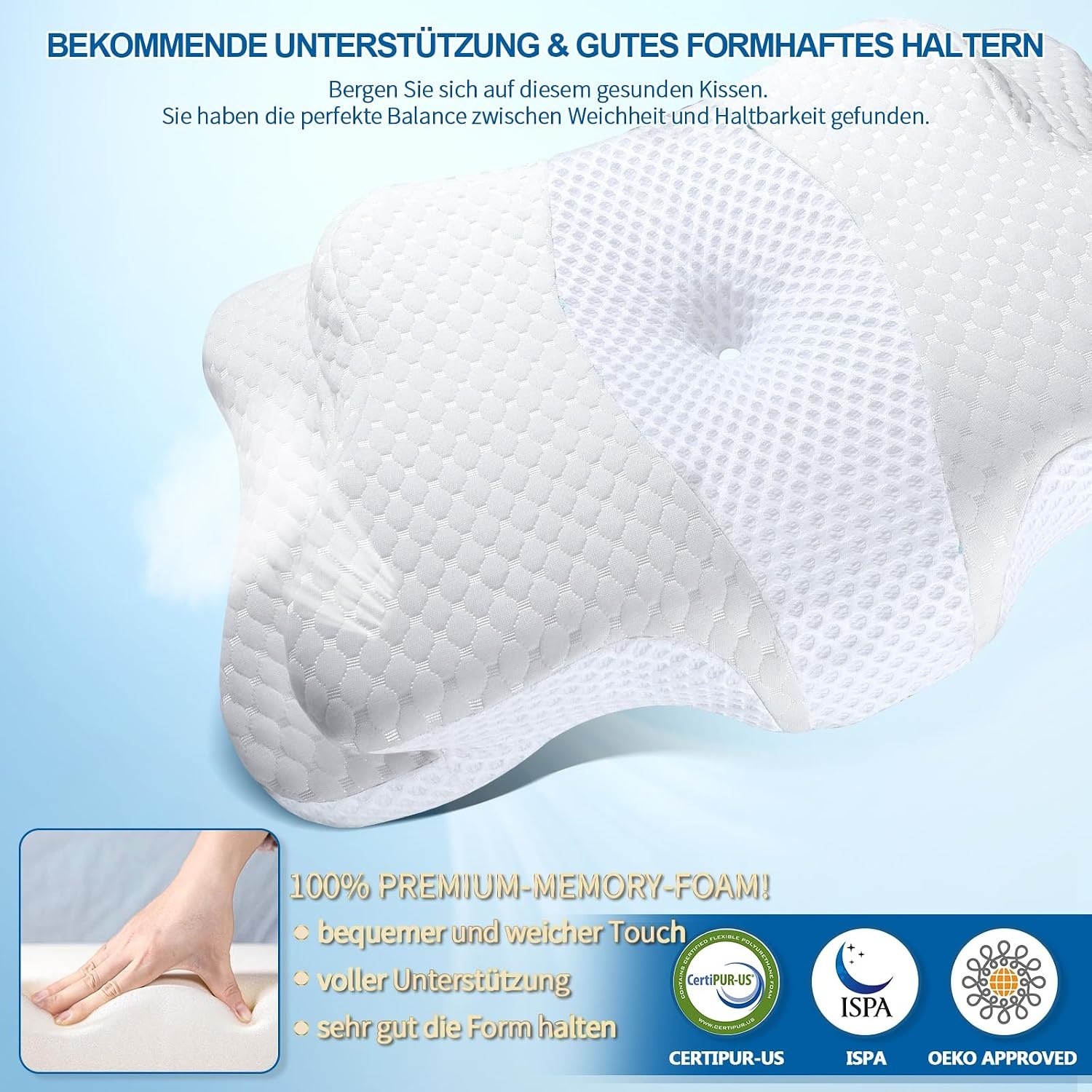 CHxxy Traagschuim kussen, cervisch kussen voor nek- en schouderpijn, ergonomisch contourbed, zacht voor zijslaap, stomach en rug