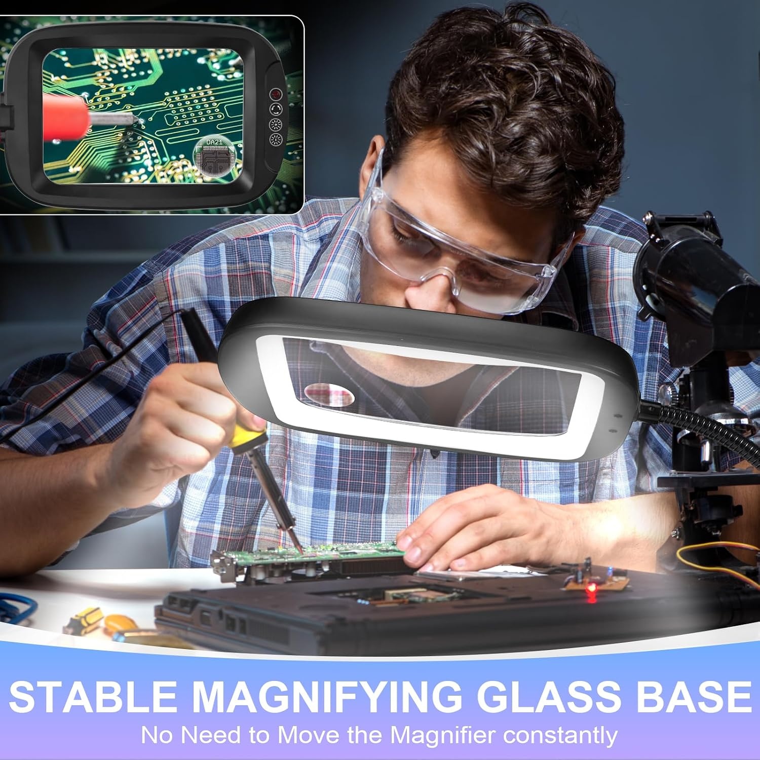 NZQXJXZ 10x vergrootglas met licht en standaard, 60 leds bureaulamp, 5 kleurtemperaturen, 4 niveaus helderheid, perfect voor diamantkunst, naaien, hobby's, knutselen, lezen, dichtbij werken