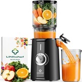 LINKChef Juicer Slow Juicer, sapcentrifuge, groente en fruit, testwinnaar met 115 mm grote, sapcentrifuge voor hele vruchten/groenten, bliksemreiniger, eenvoudige installatie, BPA-vrij, 200 W, zwart