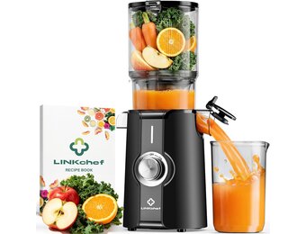 LINKChef Juicer Slow Juicer, sapcentrifuge, groente en fruit, testwinnaar met 115 mm grote, sapcentrifuge voor hele vruchten/groenten, bliksemreiniger, eenvoudige installatie, BPA-vrij, 200 W, zwart