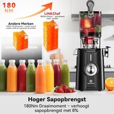 LINKChef Juicer Slow Juicer, sapcentrifuge, groente en fruit, testwinnaar met 115 mm grote, sapcentrifuge voor hele vruchten/groenten, bliksemreiniger, eenvoudige installatie, BPA-vrij, 200 W, zwart
