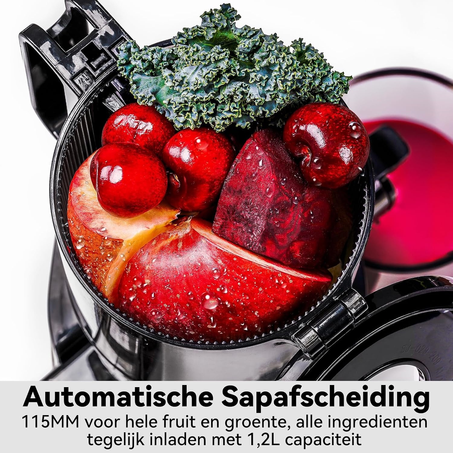 LINKChef Juicer Slow Juicer, sapcentrifuge, groente en fruit, testwinnaar met 115 mm grote, sapcentrifuge voor hele vruchten/groenten, bliksemreiniger, eenvoudige installatie, BPA-vrij, 200 W, zwart