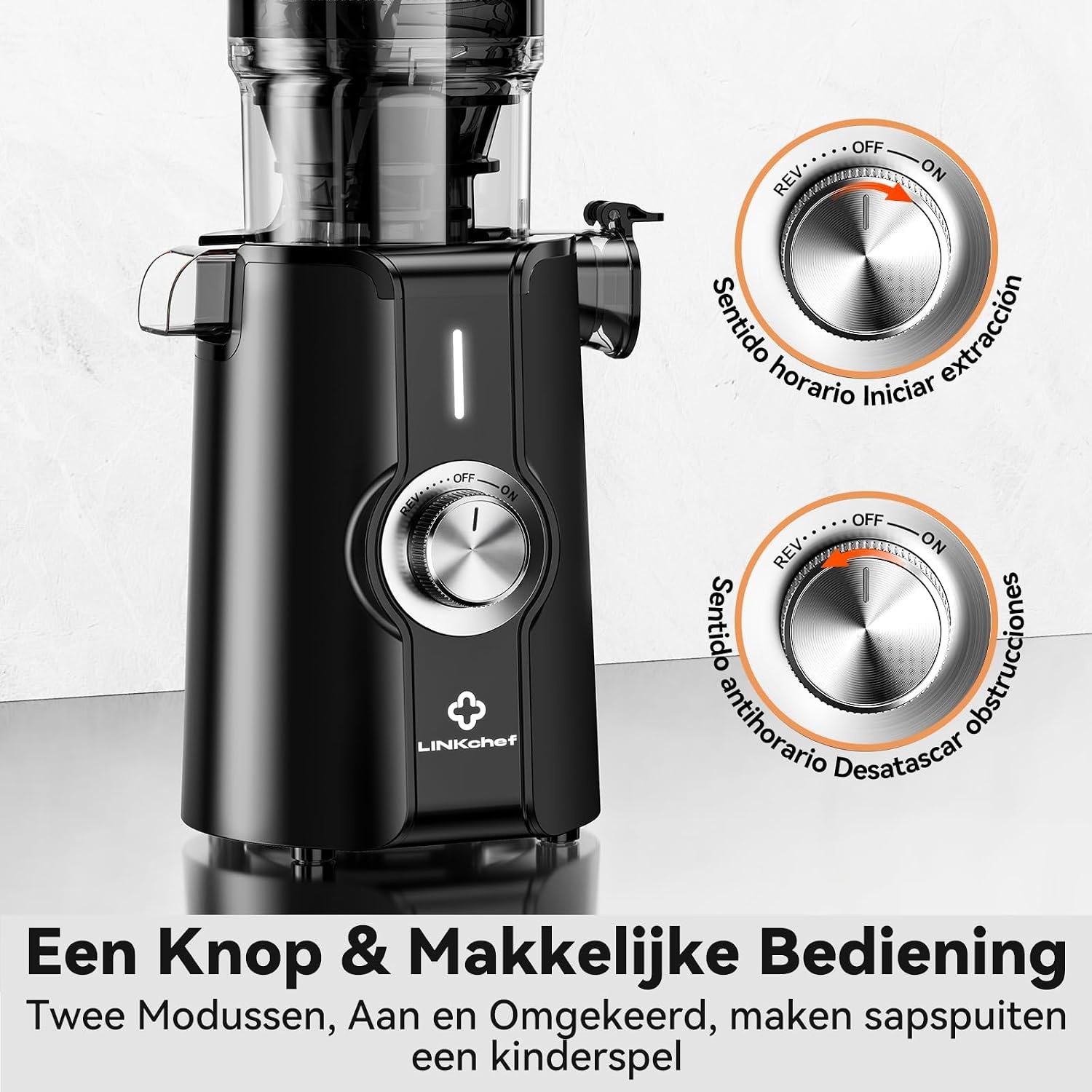 LINKChef Juicer Slow Juicer, sapcentrifuge, groente en fruit, testwinnaar met 115 mm grote, sapcentrifuge voor hele vruchten/groenten, bliksemreiniger, eenvoudige installatie, BPA-vrij, 200 W, zwart