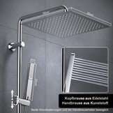 Görbach Regendouche douchesysteem met legplank, roestvrij staal doucheset zonder douchekraan met hoofddouche 30x30 cm chroom