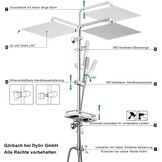Görbach Regendouche douchesysteem met legplank, roestvrij staal doucheset zonder douchekraan met hoofddouche 30x30 cm chroom