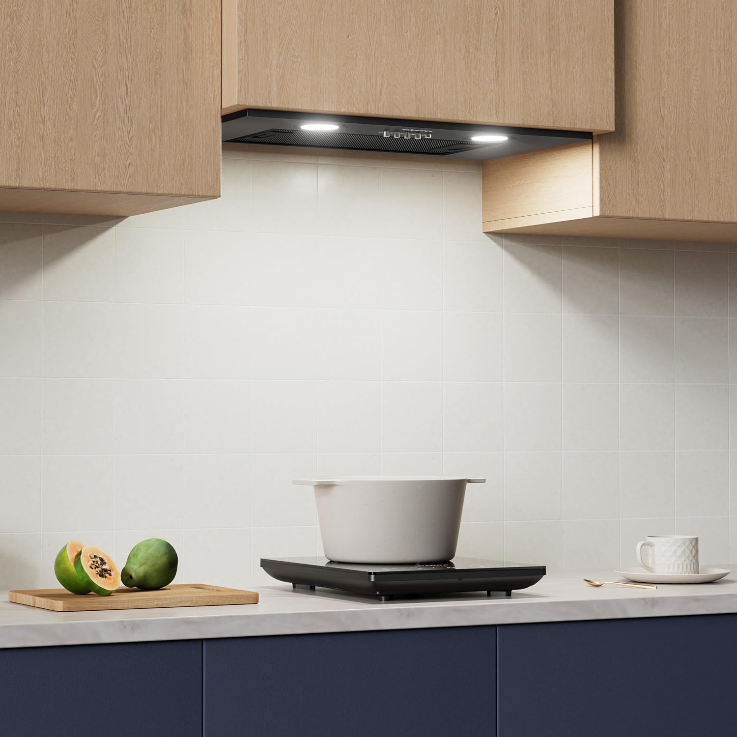 CIARRA CBCB5913A Geïntegreerde afzuigkap 52cm Zwart Ingebouwde Luifel Hood LED Licht 3 Snelheden Onderkast Extractor Fan