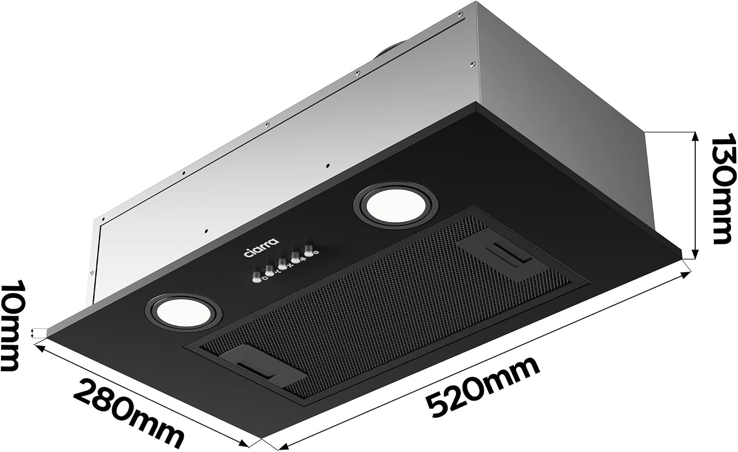 CIARRA CBCB5913A Geïntegreerde afzuigkap 52cm Zwart Ingebouwde Luifel Hood LED Licht 3 Snelheden Onderkast Extractor Fan