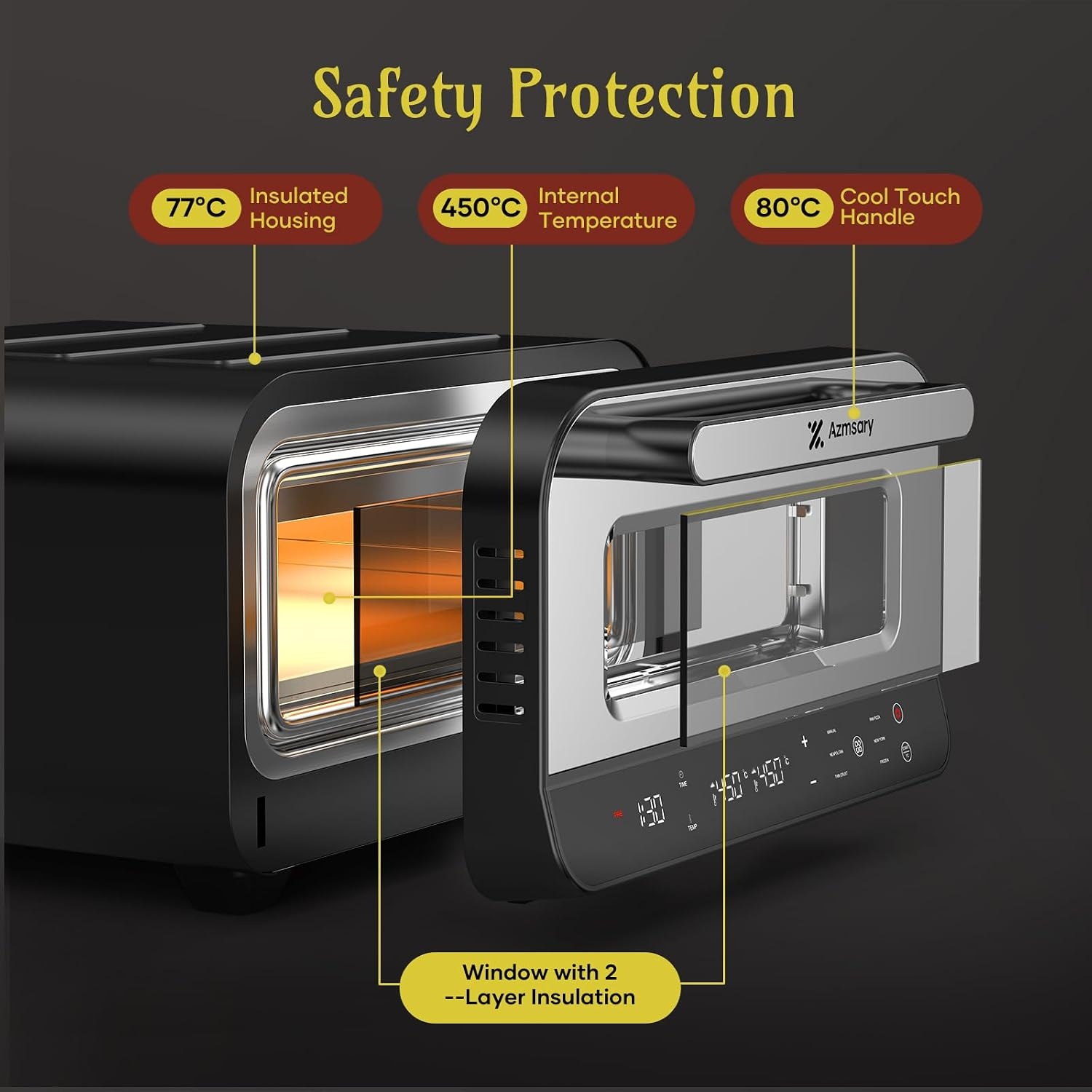 Elektrische pizzaoven – 6 programma's, 1700 W, max. 450 °C, geschikt voor 32 cm pizza's – 5-in-1 multifunctioneel: pizza, grillen, warmhouden, bakken en koken (Black)