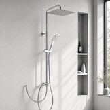 OFFO Regen Douche Zonder Montageset, Chroom, Hoogteverstelbaar en 1,6 m Kinkvrije Doucheslang, Douchesysteem voor de Douche met Engelse Handleiding, 30 x 30 cm Vierkante RVS Doucheset
