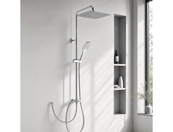 OFFO Regen Douche Zonder Montageset, Chroom, Hoogteverstelbaar en 1,6 m Kinkvrije Doucheslang, Douchesysteem voor de Douche met Engelse Handleiding, 30 x 30 cm Vierkante RVS Doucheset