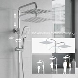 OFFO Regen Douche Zonder Montageset, Chroom, Hoogteverstelbaar en 1,6 m Kinkvrije Doucheslang, Douchesysteem voor de Douche met Engelse Handleiding, 30 x 30 cm Vierkante RVS Doucheset