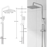 OFFO Regen Douche Zonder Montageset, Chroom, Hoogteverstelbaar en 1,6 m Kinkvrije Doucheslang, Douchesysteem voor de Douche met Engelse Handleiding, 30 x 30 cm Vierkante RVS Doucheset