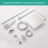 OFFO Regen Douche Zonder Montageset, Chroom, Hoogteverstelbaar en 1,6 m Kinkvrije Doucheslang, Douchesysteem voor de Douche met Engelse Handleiding, 30 x 30 cm Vierkante RVS Doucheset