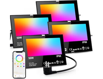 Taptoron 50W LED Breedstraler RGB - 4 Stuks - IP66 Waterdicht - 5700K Koud Wit - Bluetooth App Besturing