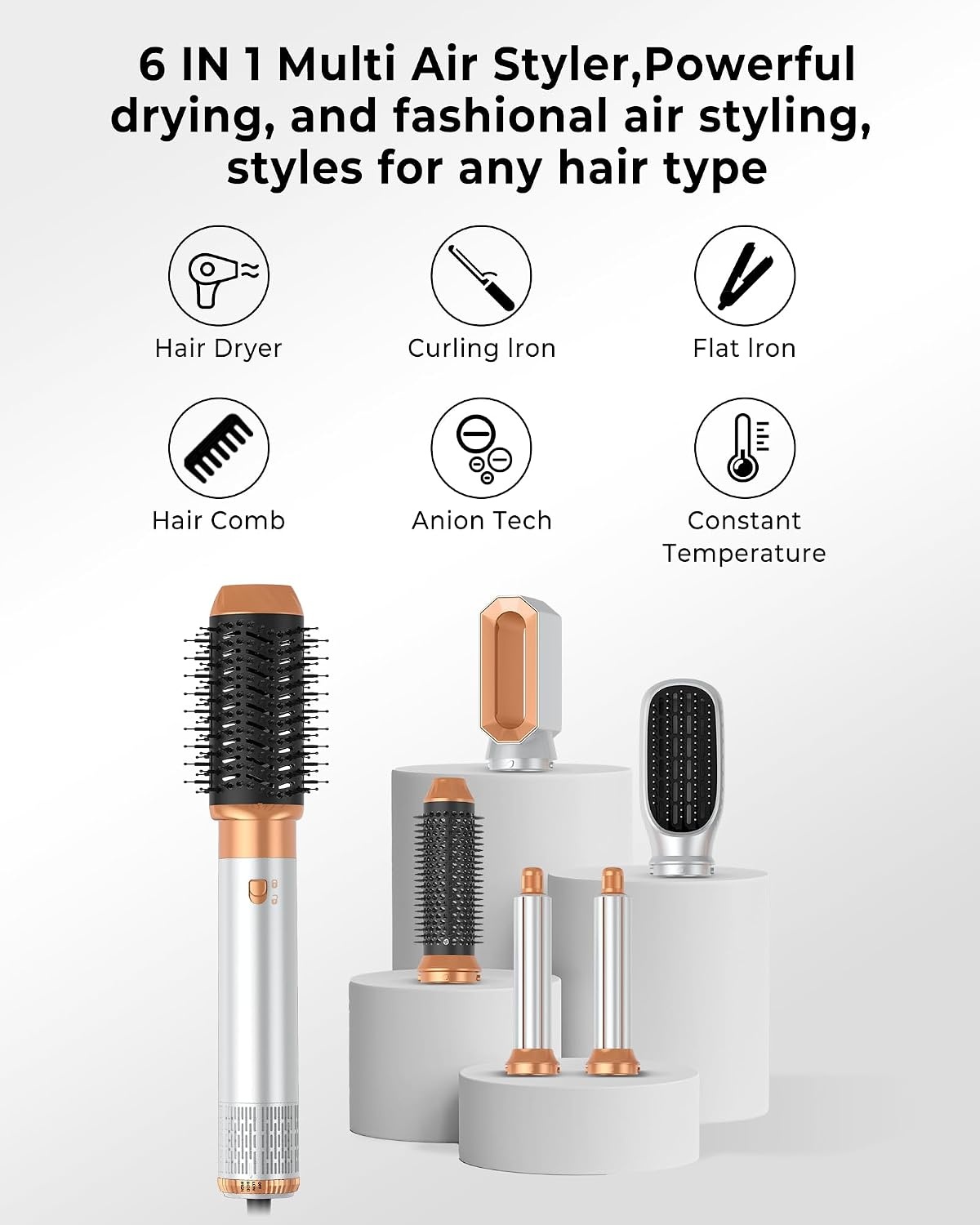 6-in-1 Air Styler Multistyler met Föhnborstel & Krultang - 29% Korting
