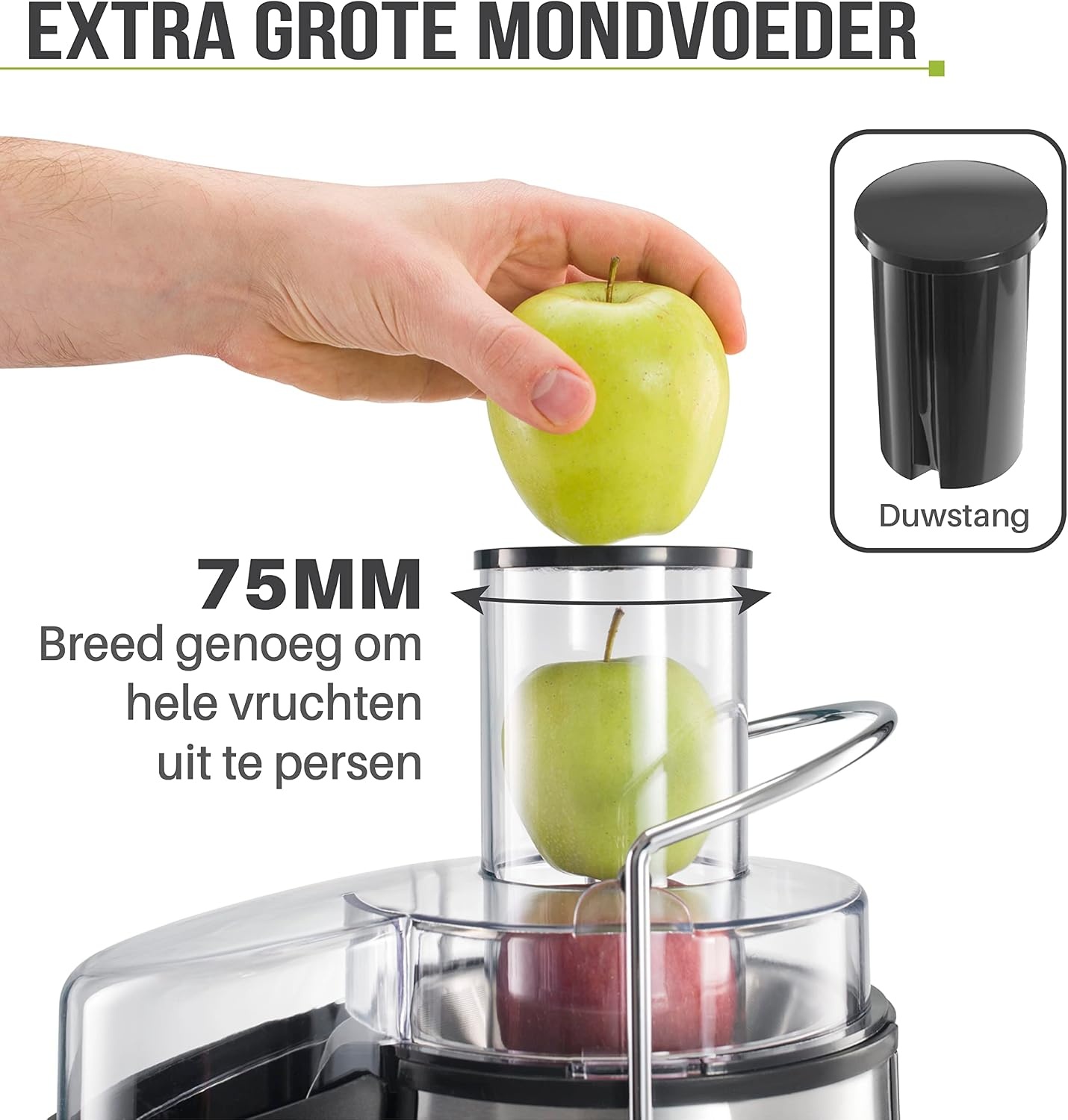 Juicer Groente en Fruit - High Powered (850 W) met 2 snelheden - Centrifugaal sinaasappel en citrusvruchten Juicer Machine voor Fruit en Groenten Brede opening (75 mm), Antislip Basis