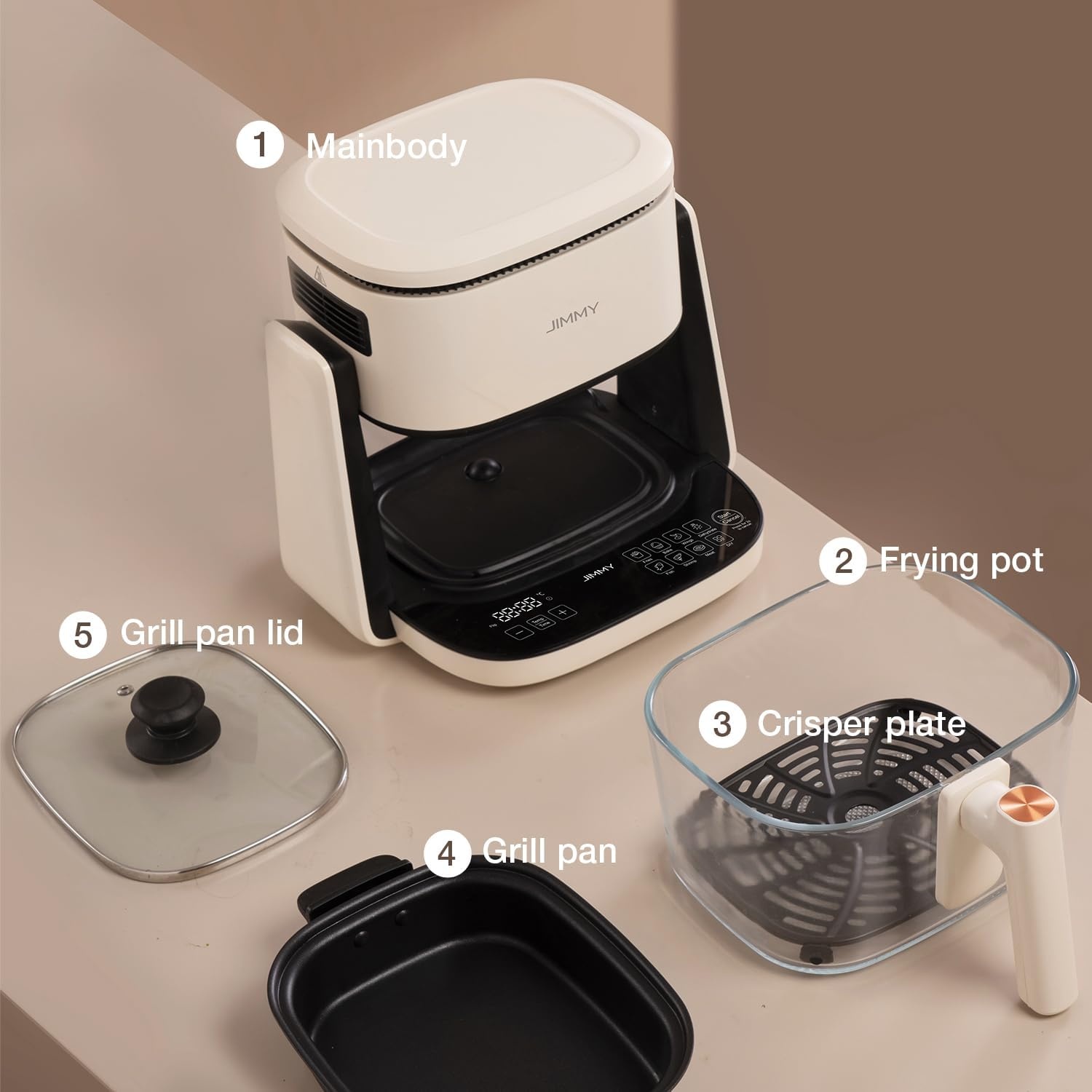 4L Airfryer Beige - 2-in-1 met Grillplaat | 1100W | HD-Touchscreen - 34% Korting