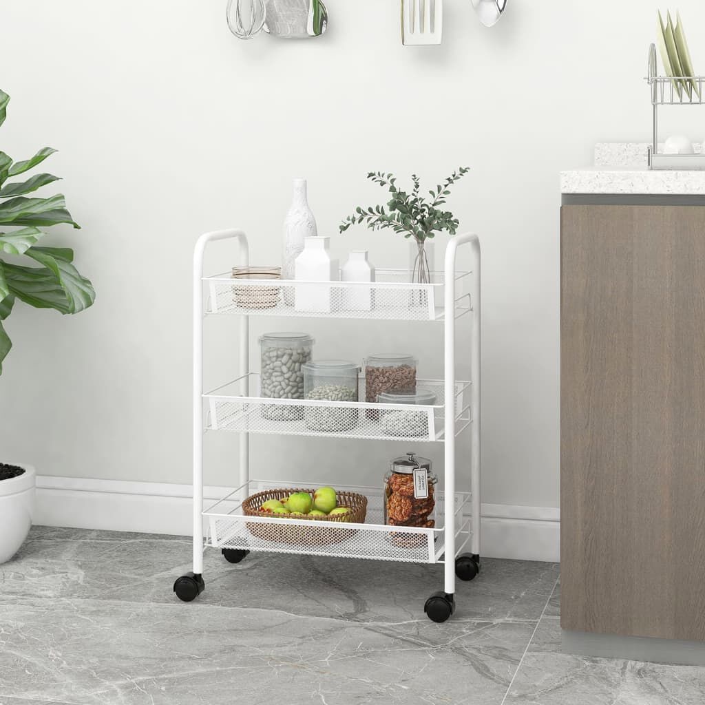 vidaXL Keukentrolley 3-laags Wit 46x26x64 cm IJzer - 33% Korting