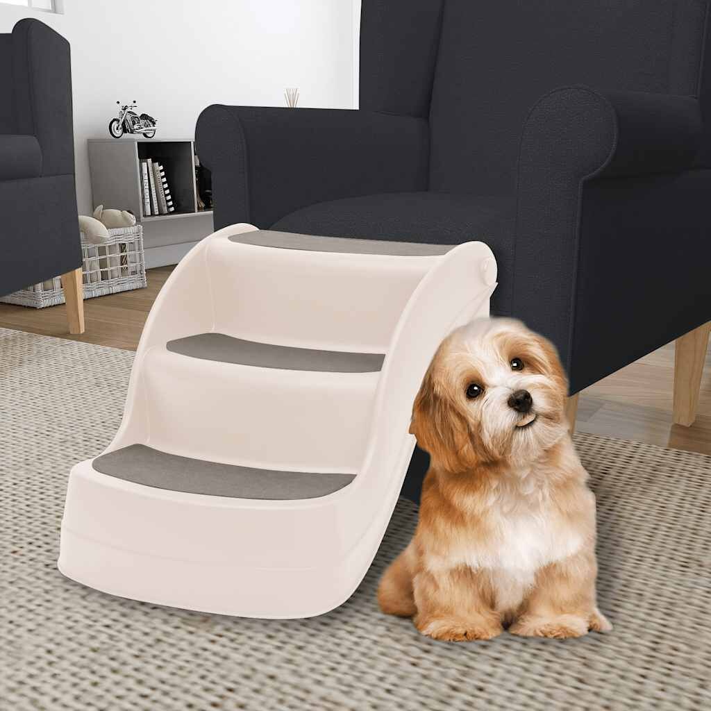 Hondentrap 3 treden crèmekleur 50x38x38 cm Kunststof - 34% Korting!