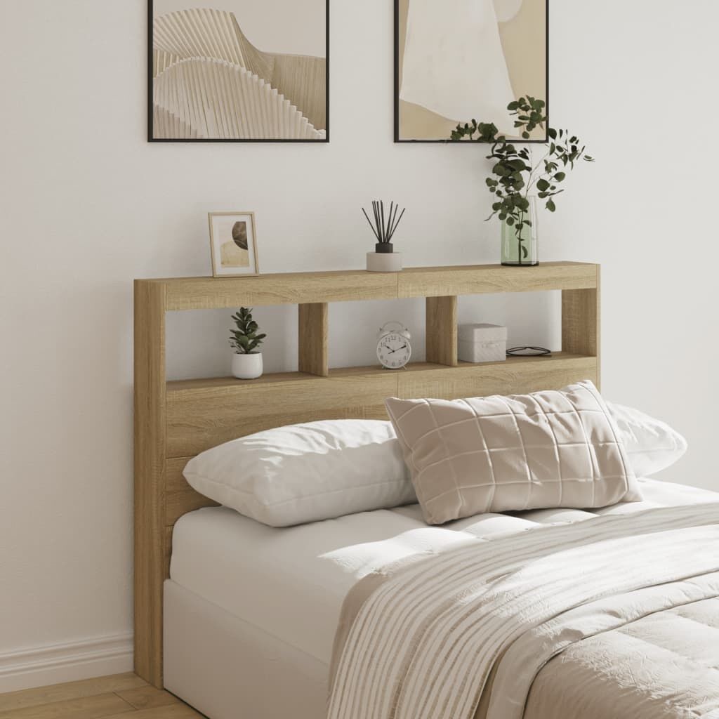 Hoofdbordkast met LED 140x17x102cm Sonoma Eiken - 34% Korting