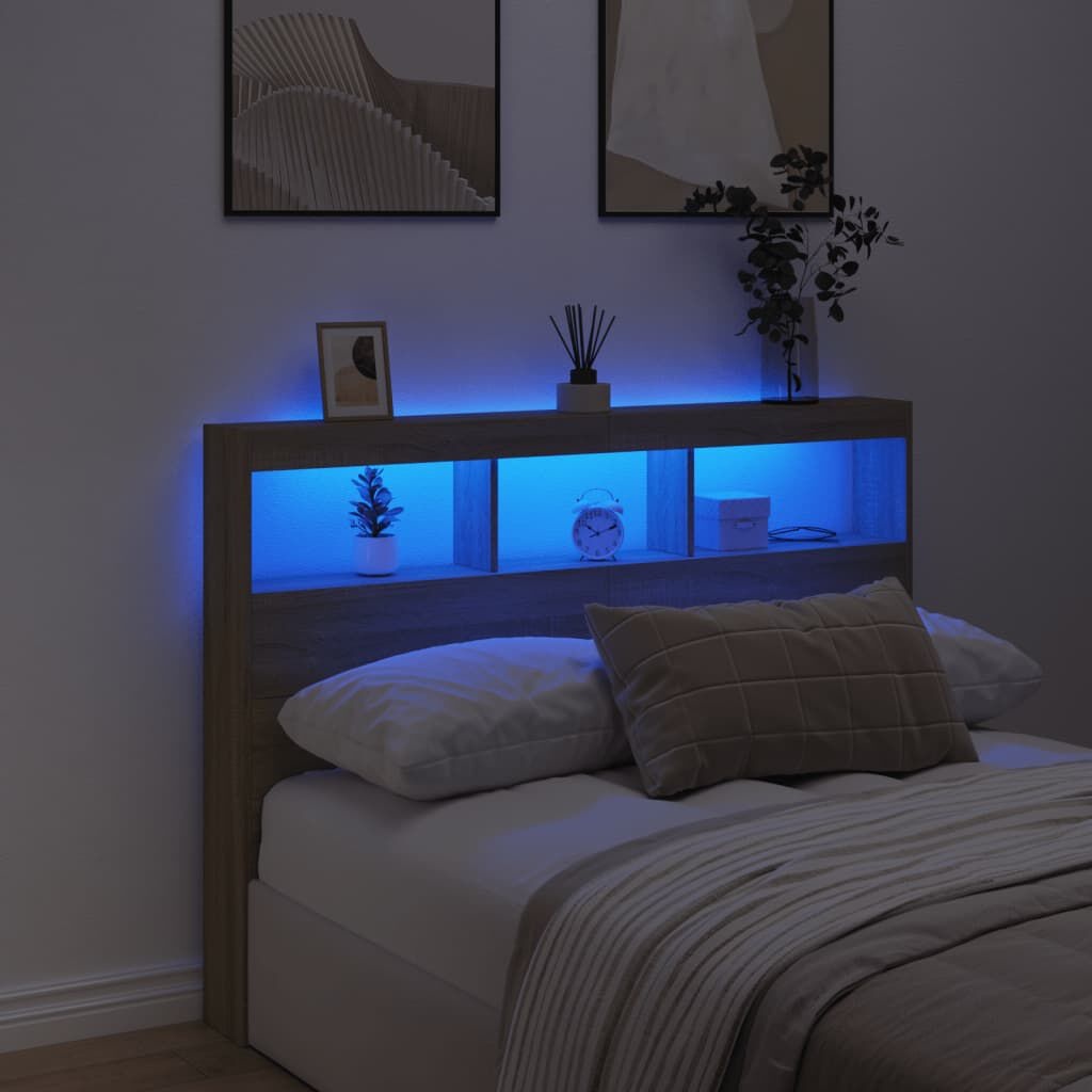 Hoofdbordkast met LED 140x17x102cm Sonoma Eiken - 34% Korting