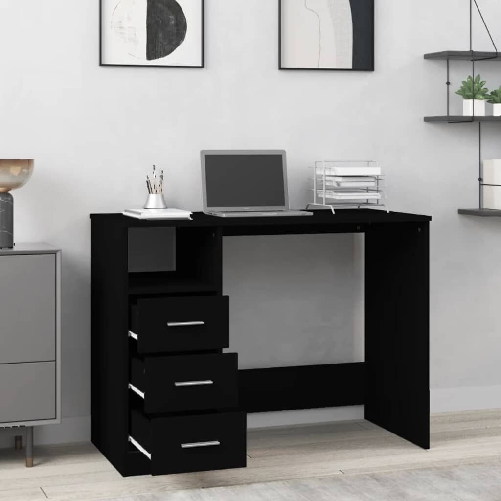 VidaXL Bureau met Lades Zwart Bewerkt Hout - 54% Korting