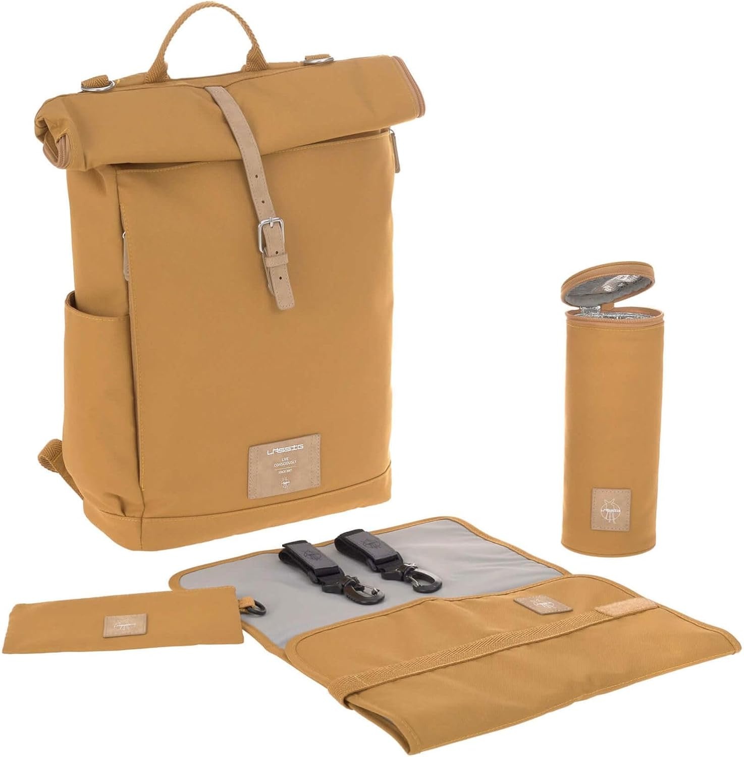 Luierrugzak Rolltop Curry - Gerecycled Polyester - 17,5-21,8L - 34% Korting