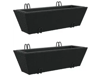 vidaXL Plantenbakken 2 st met haken poly rattan zwart
