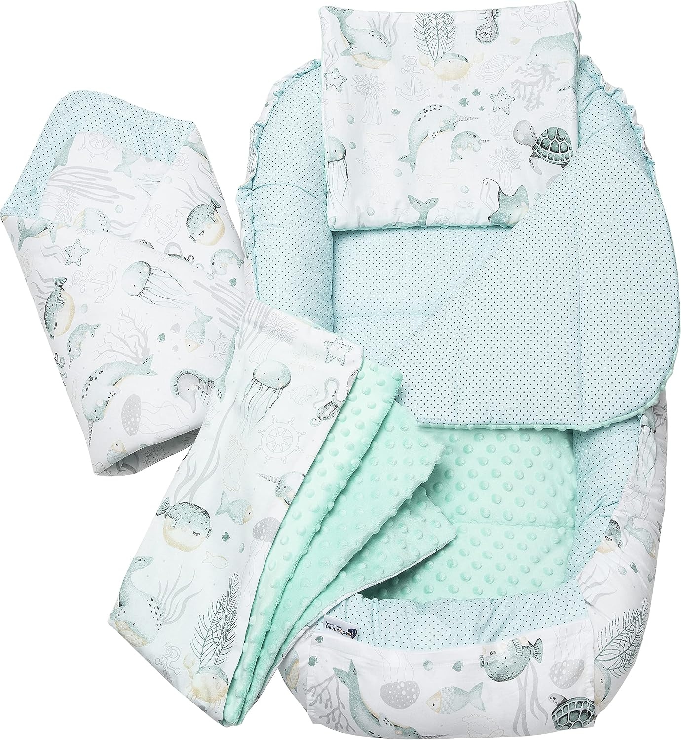 Medi Partners Babynest Set 5-delig Oceaan met munt Minky - 34% Korting