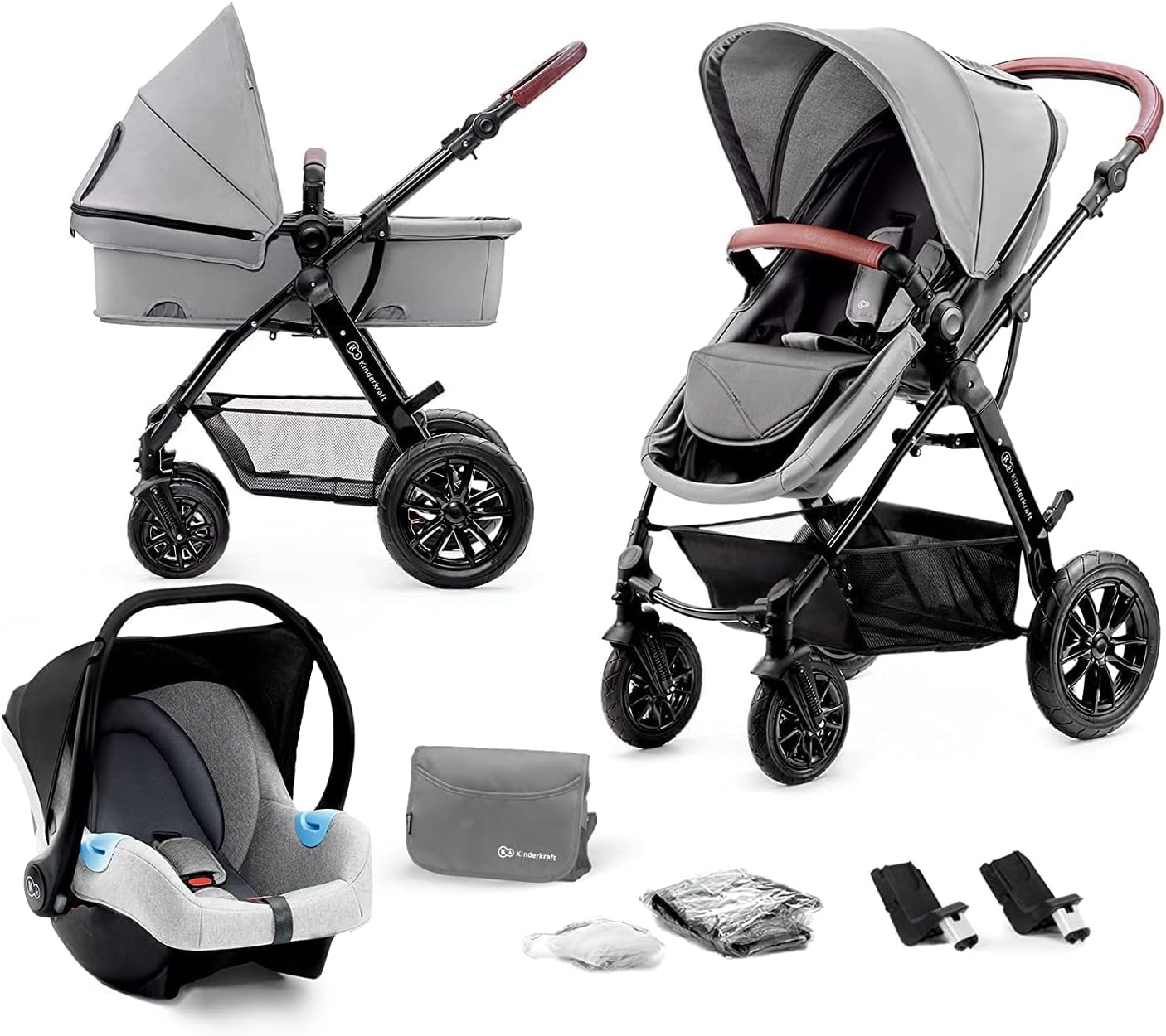 KinderKraft Moov 3-in-1 Reiswieg & Kinderwagen (Grijs) - 35% Korting!