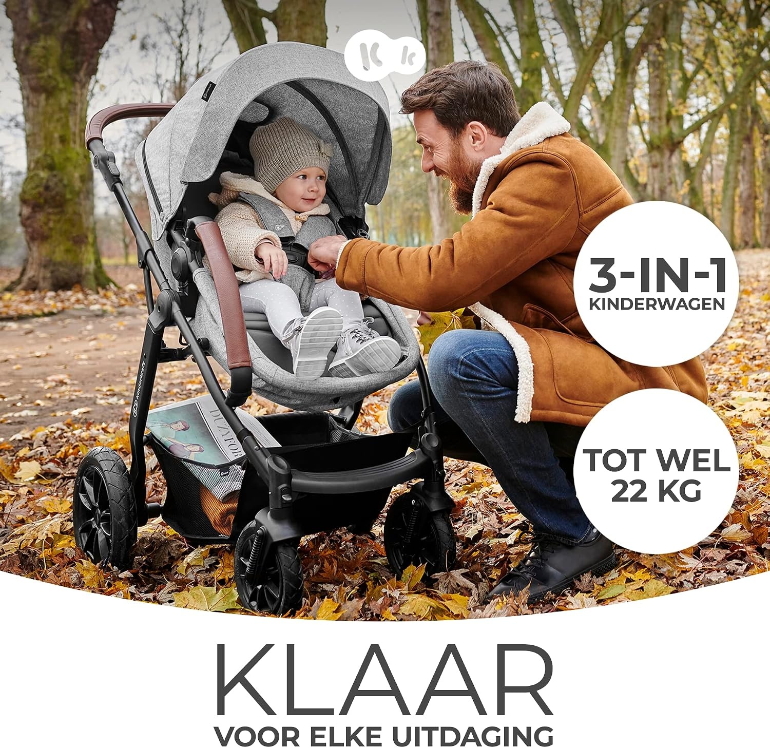 KinderKraft Moov 3-in-1 Reiswieg & Kinderwagen (Grijs) - 35% Korting!