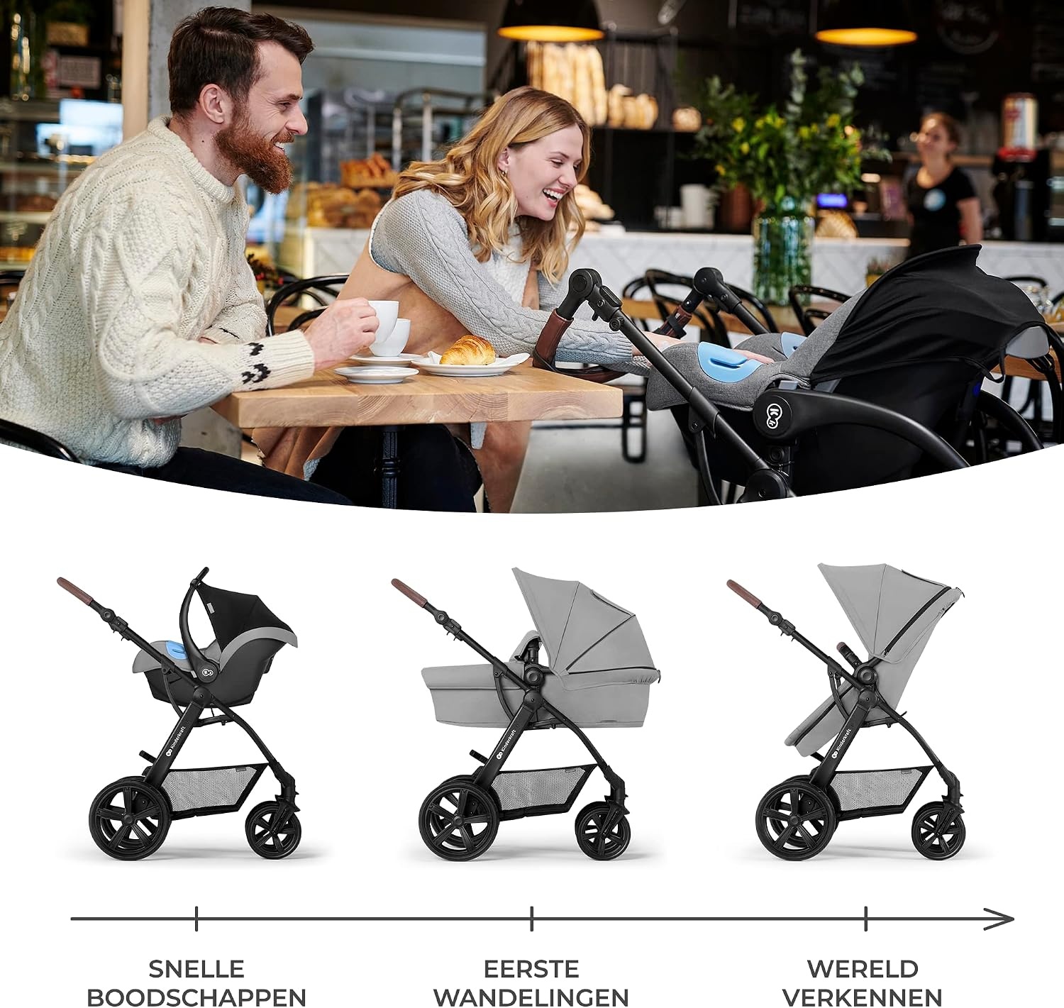 KinderKraft Moov 3-in-1 Reiswieg & Kinderwagen (Grijs) - 35% Korting!