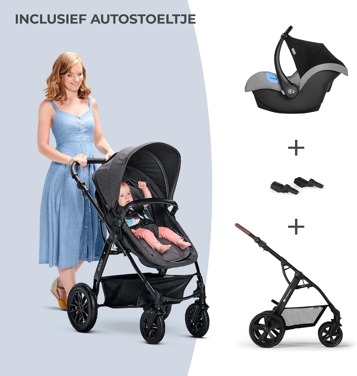 KinderKraft Moov 3-in-1 Reiswieg & Kinderwagen (Grijs) - 35% Korting!