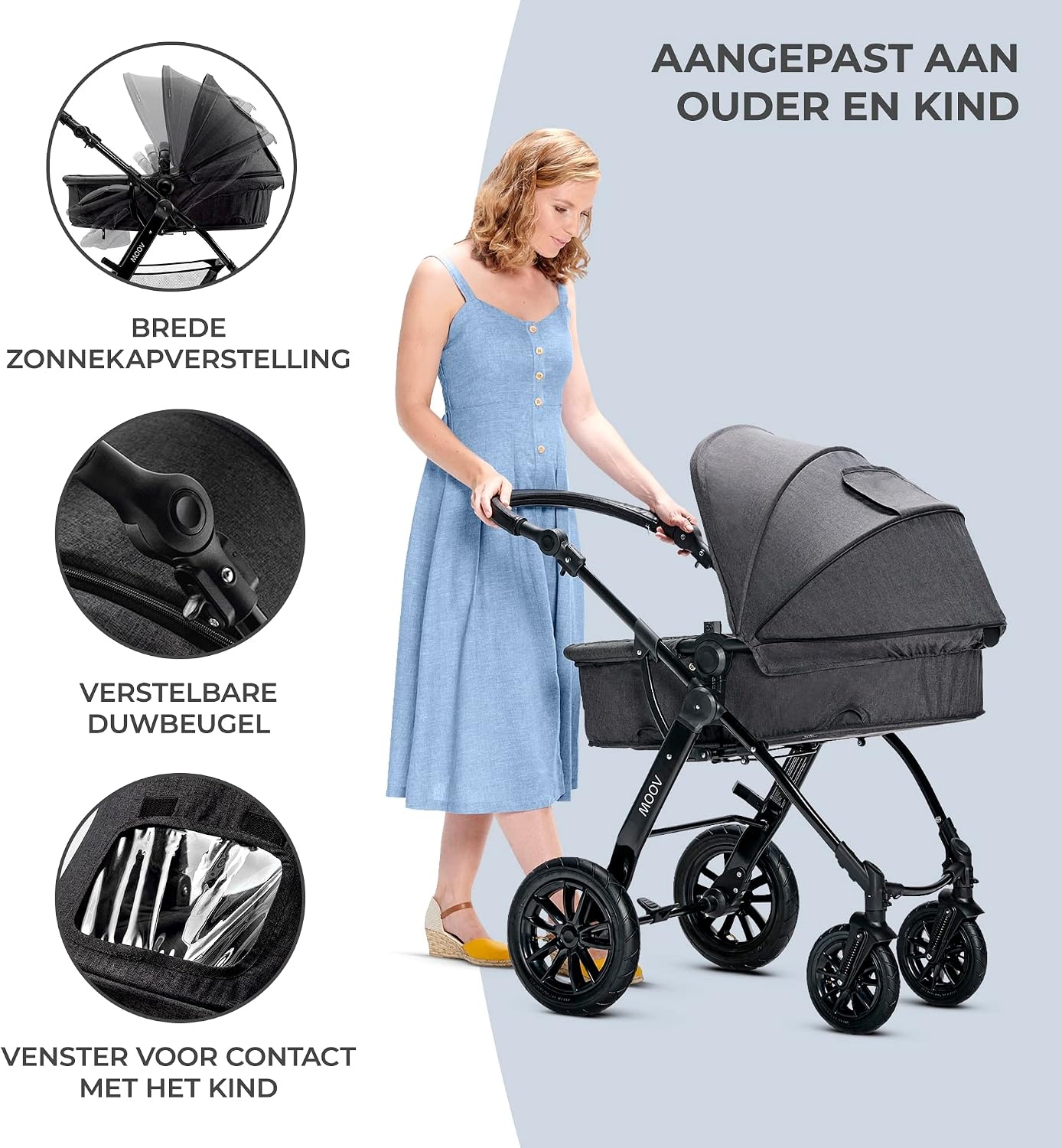 KinderKraft Moov 3-in-1 Reiswieg & Kinderwagen (Grijs) - 35% Korting!