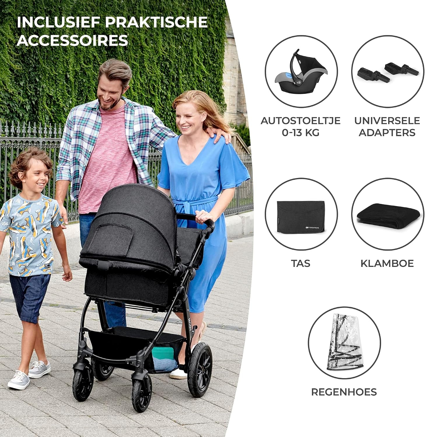 KinderKraft Moov 3-in-1 Reiswieg & Kinderwagen (Grijs) - 35% Korting!