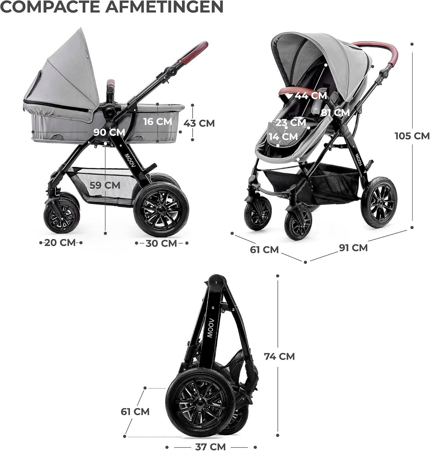 KinderKraft Moov 3-in-1 Reiswieg & Kinderwagen (Grijs) - 35% Korting!